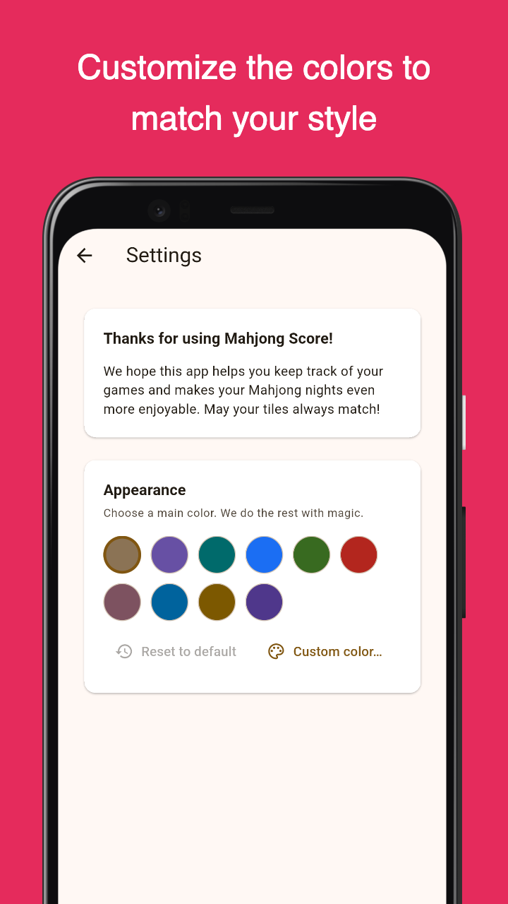 Mahjong Score: appearance and theme settings
