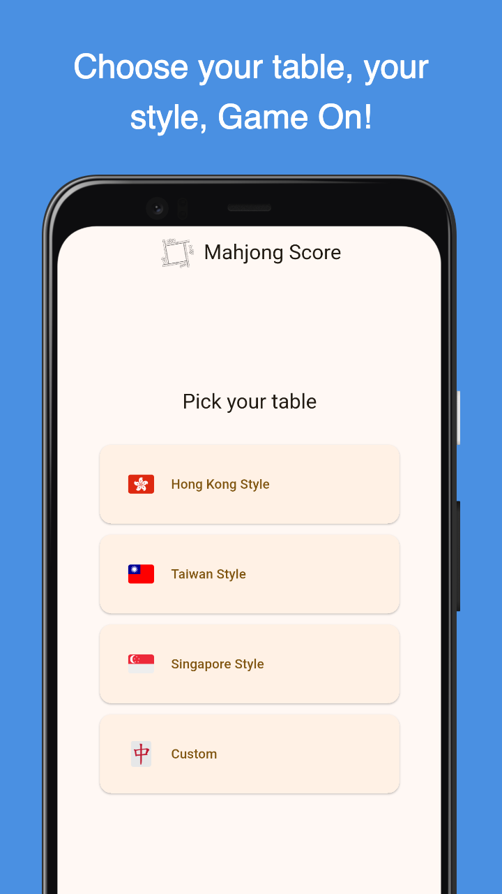 Mahjong Score: main game screen with four player scores