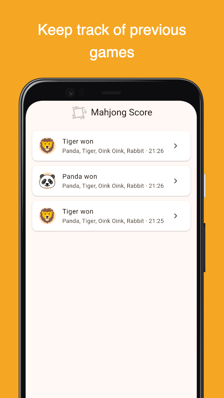 Mahjong Score: list of previous games