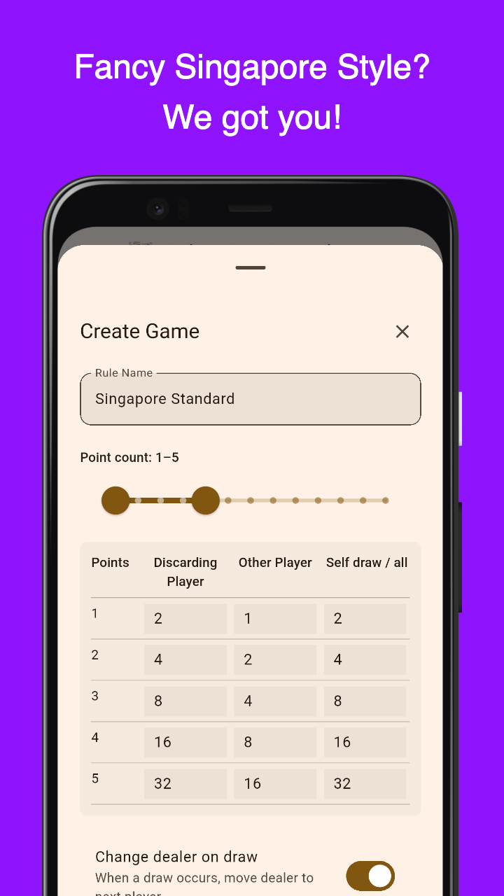 Mahjong Score: Singapore style options