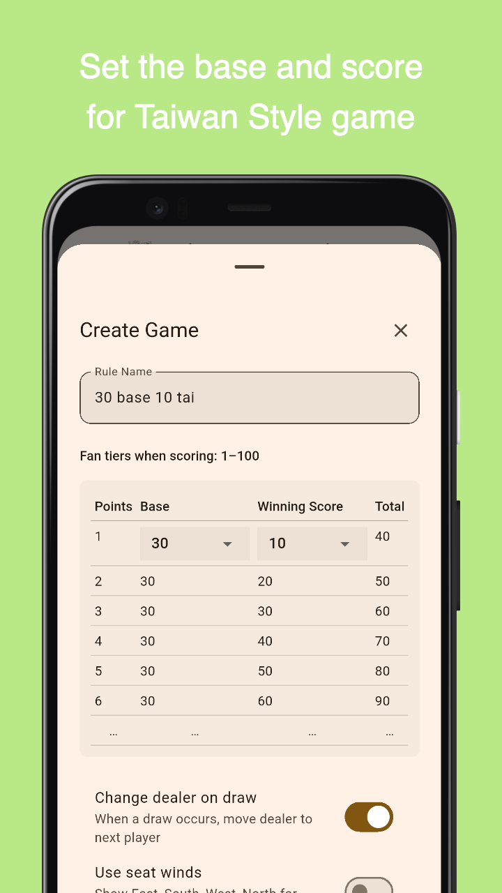 Mahjong Score: Taiwan scoring configuration